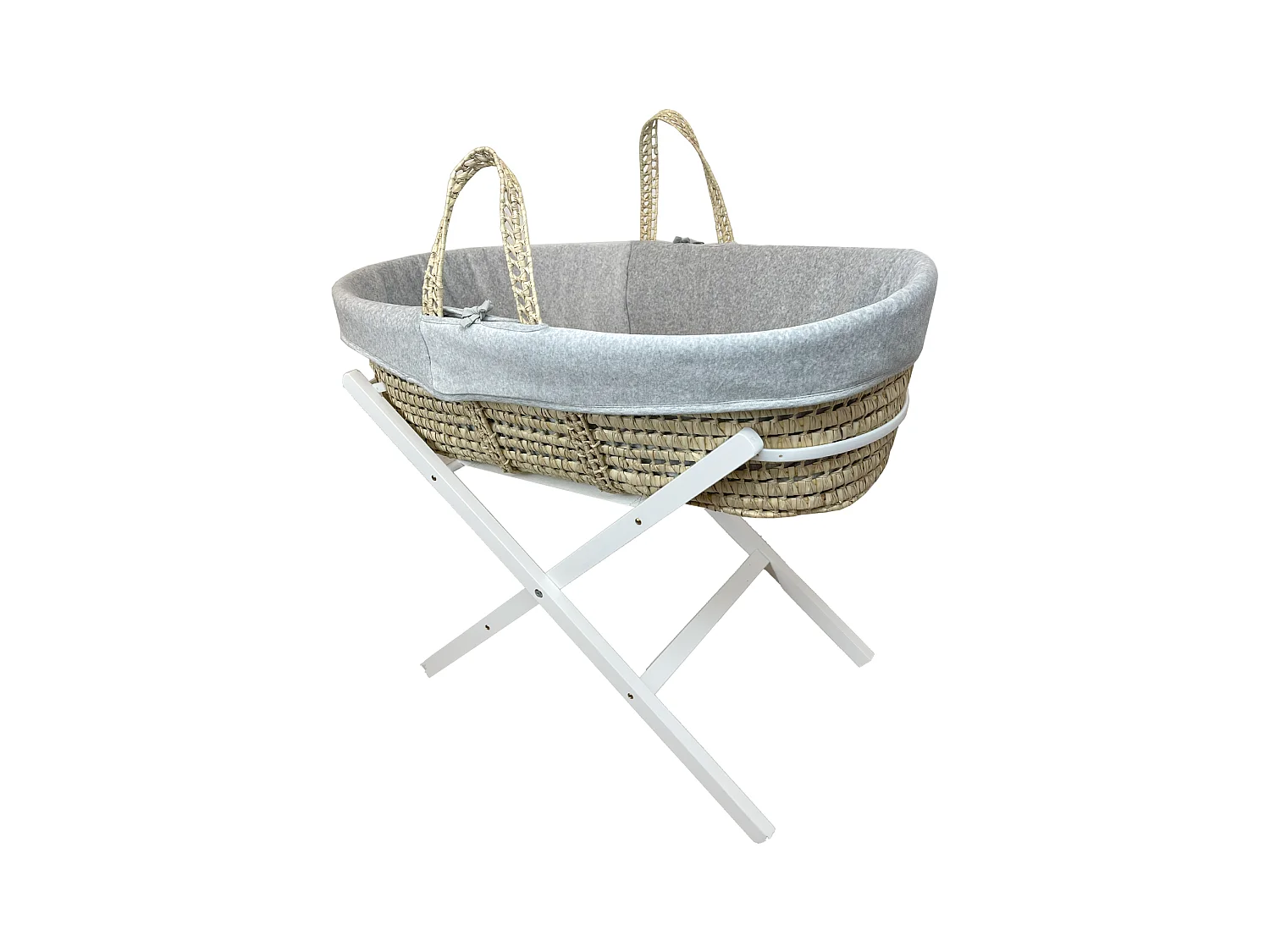 Couffin avec Support Pliable Blanc, Habillage en Coton Bio - Perle