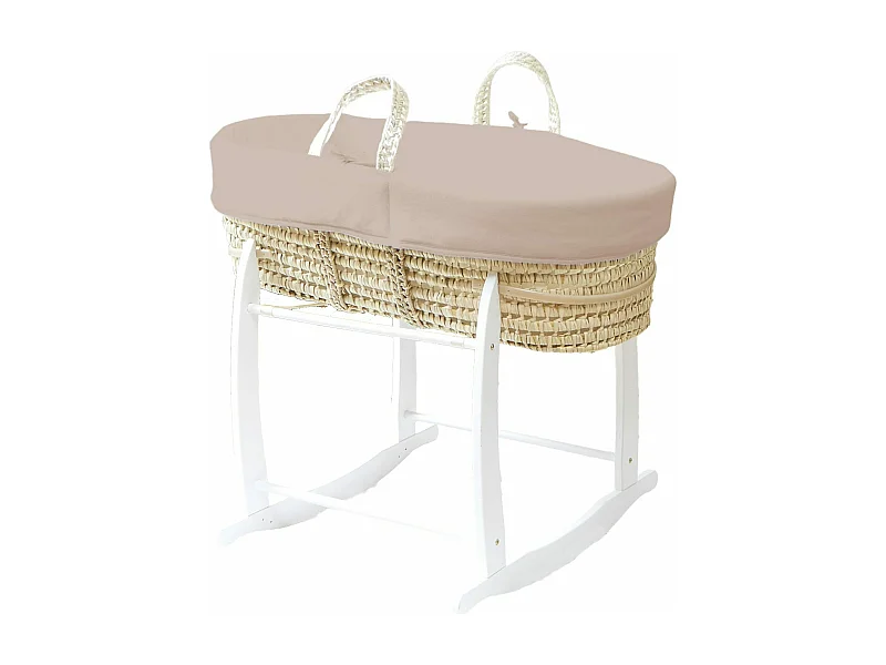 Moisés con Funda de Algodón Orgánico Marrón Avellana y Soporte Blanco