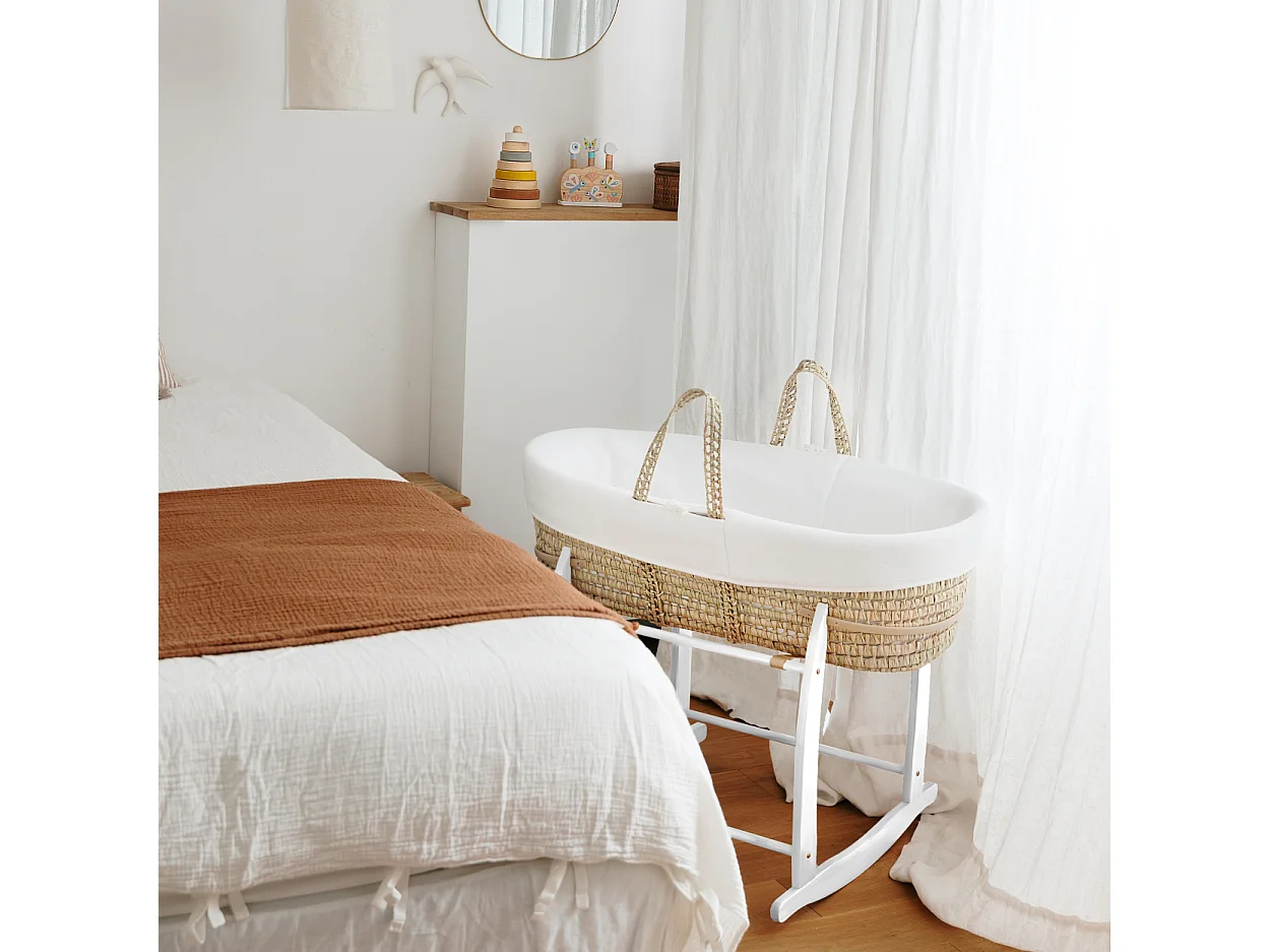 Cesta Porta Bimbo in Cotone Biologico Bianca e Supporto Bianco