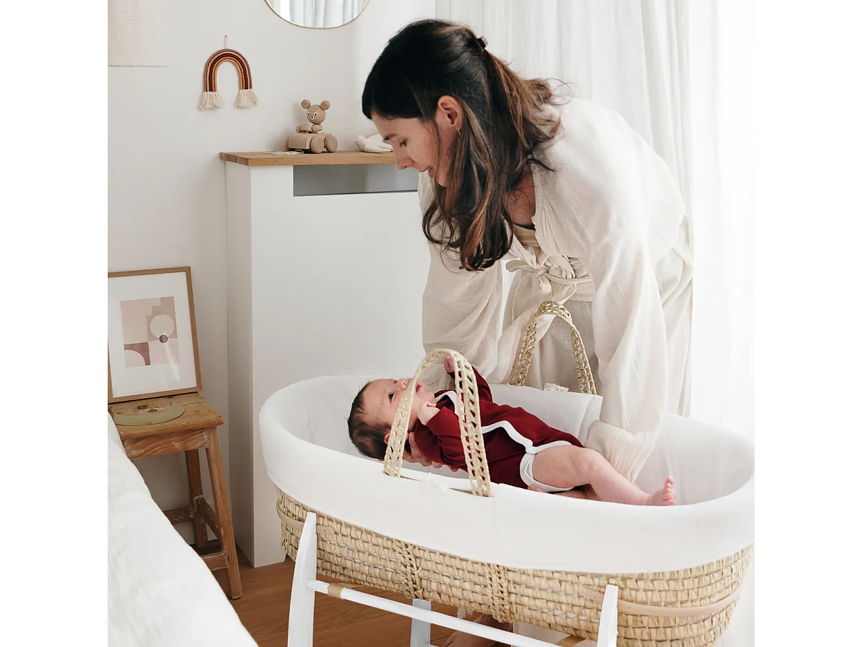 Cesta Porta Bimbo in Cotone Biologico Bianca e Supporto Bianco