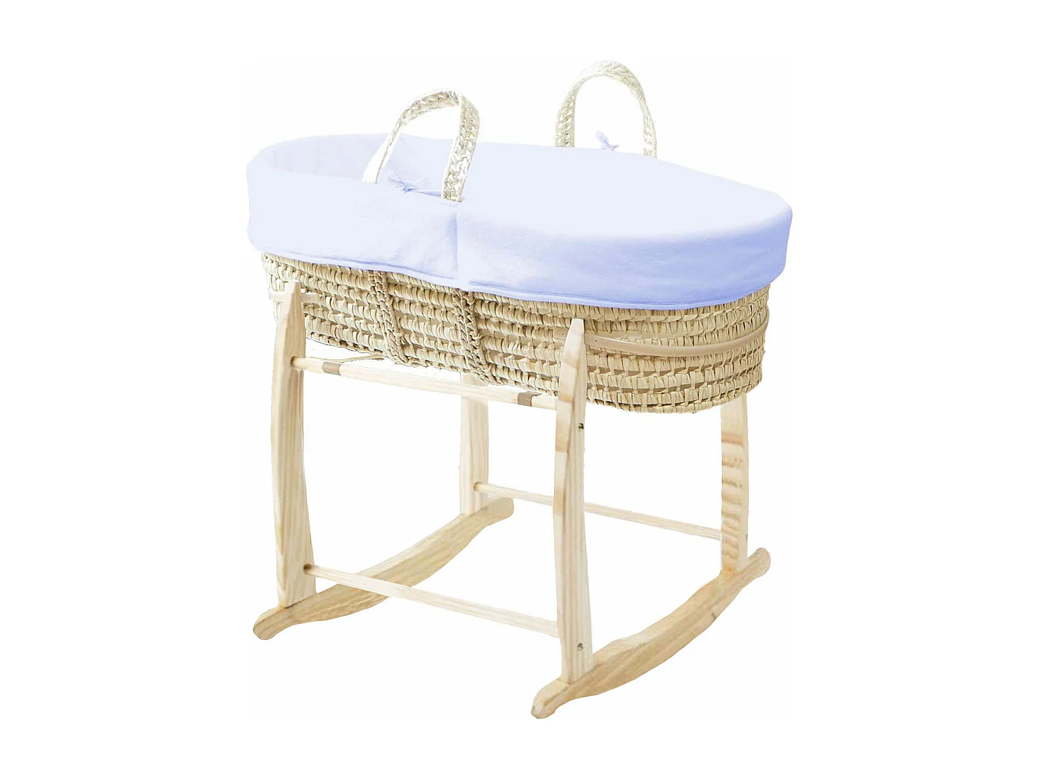 Cesta Porta Bimbo in Cotone Biologico Azzurra e Supporto in Legno