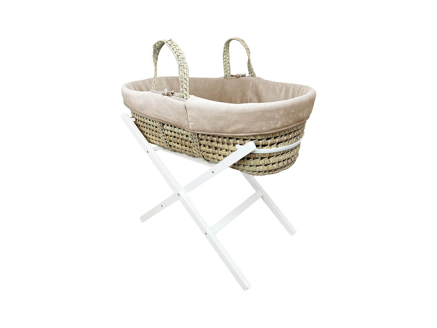 Couffin avec Support Pliable Blanc, Habillage en Coton Bio - Noisette
