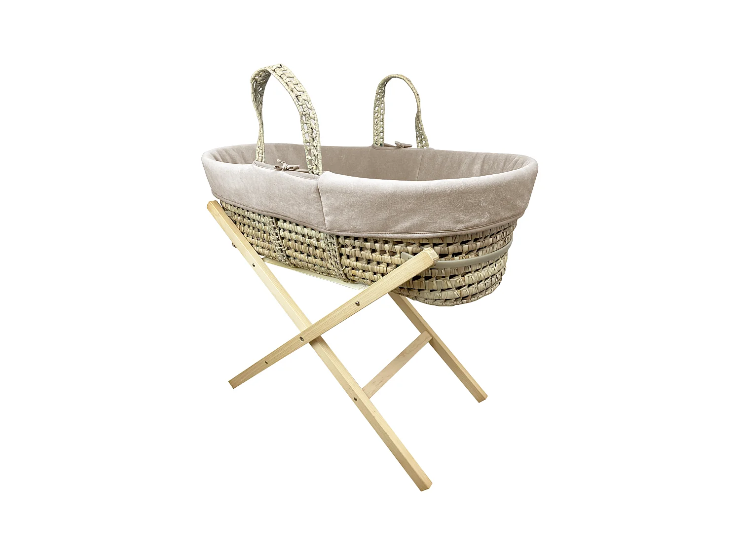 Couffin avec Support Pliable Bois, Habillage en Coton Bio - Noisette