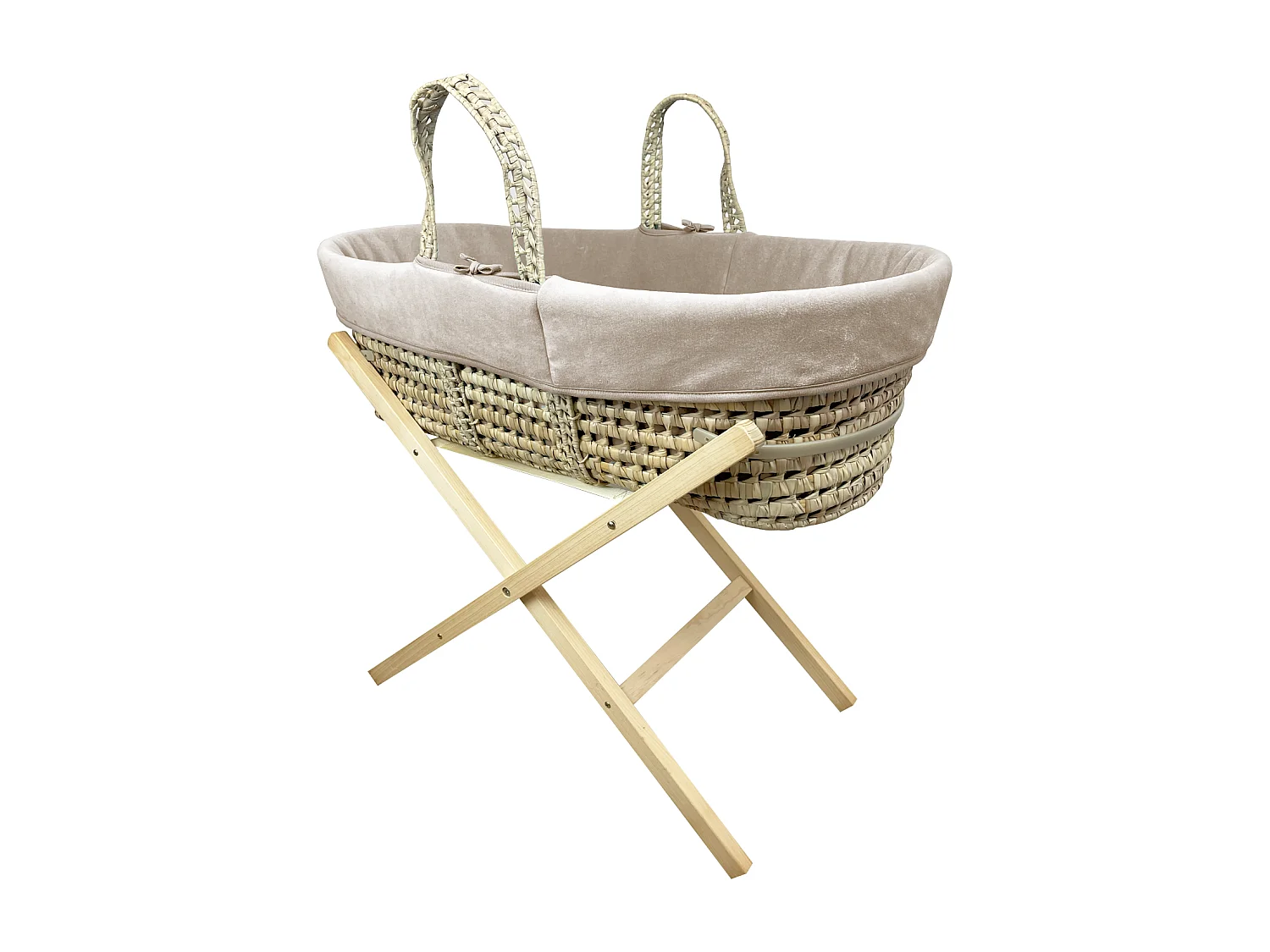 Moisés con Soporte Plegable de Madera, Cubierto de Algodón Ecológico - Avellana