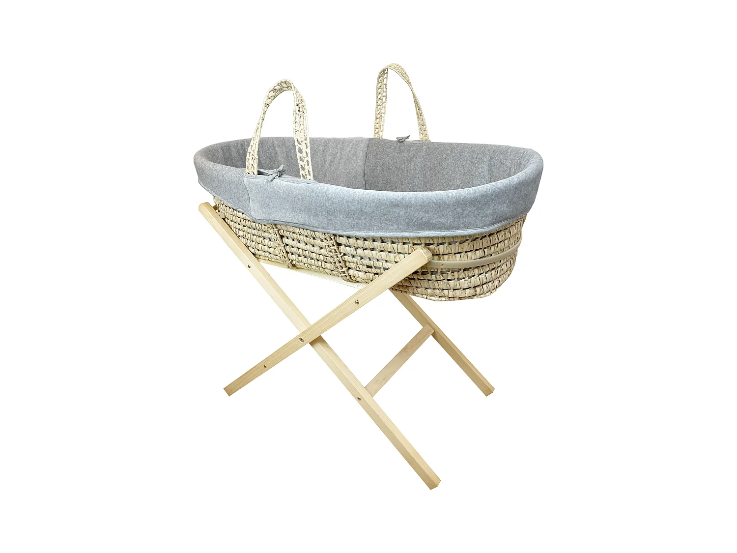 Couffin avec Support Pliable Bois, Habillage en Coton Bio - Perle