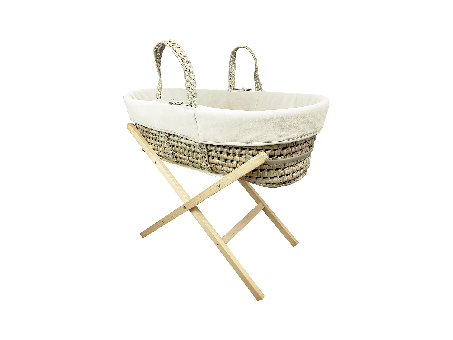 Couffin avec Support Pliable Bois, Habillage en Coton Bio - Crème