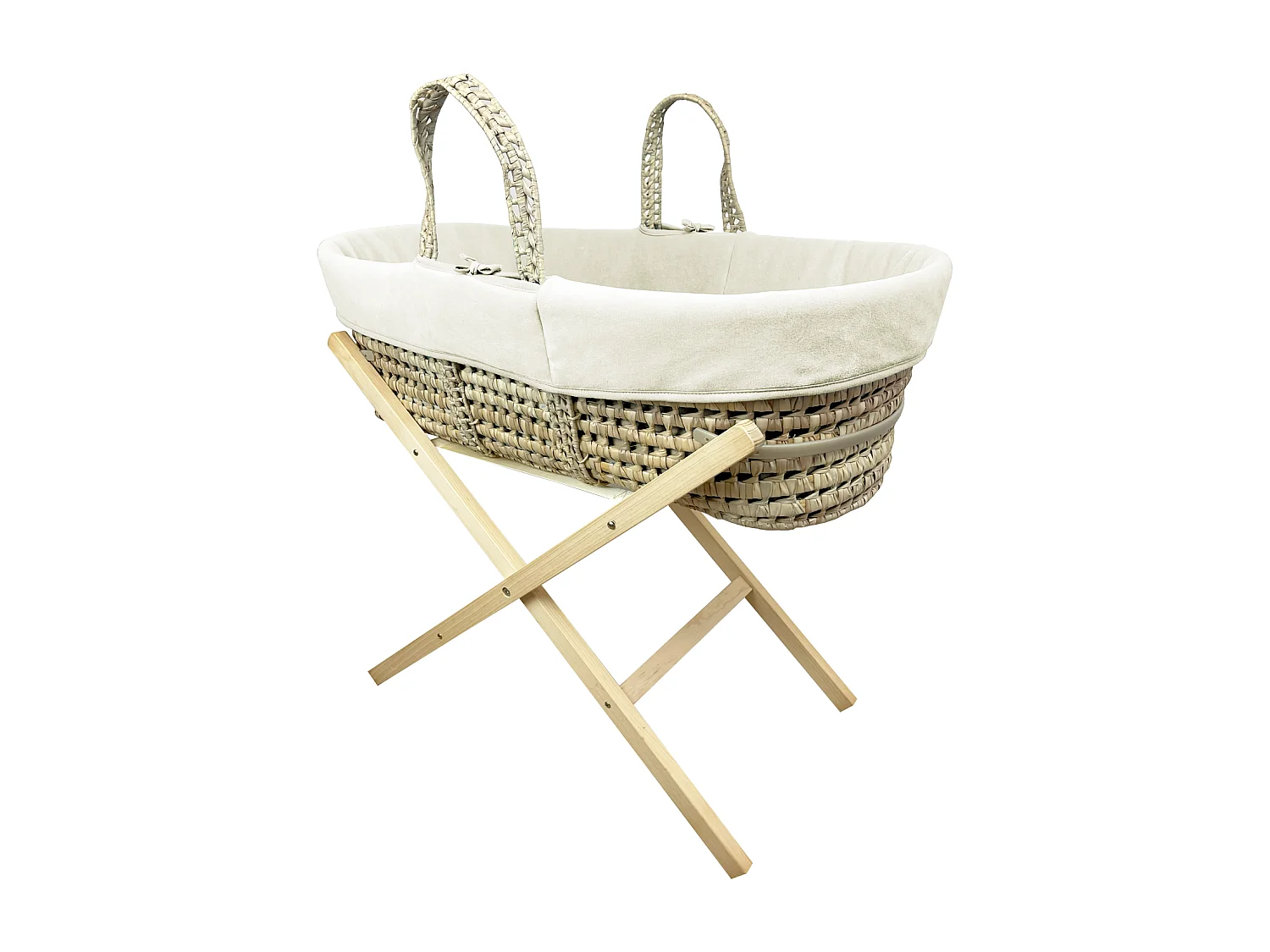 Babywanne mit klappbarem Holzgestell, Bezug aus Bio-Baumwolle - Creme