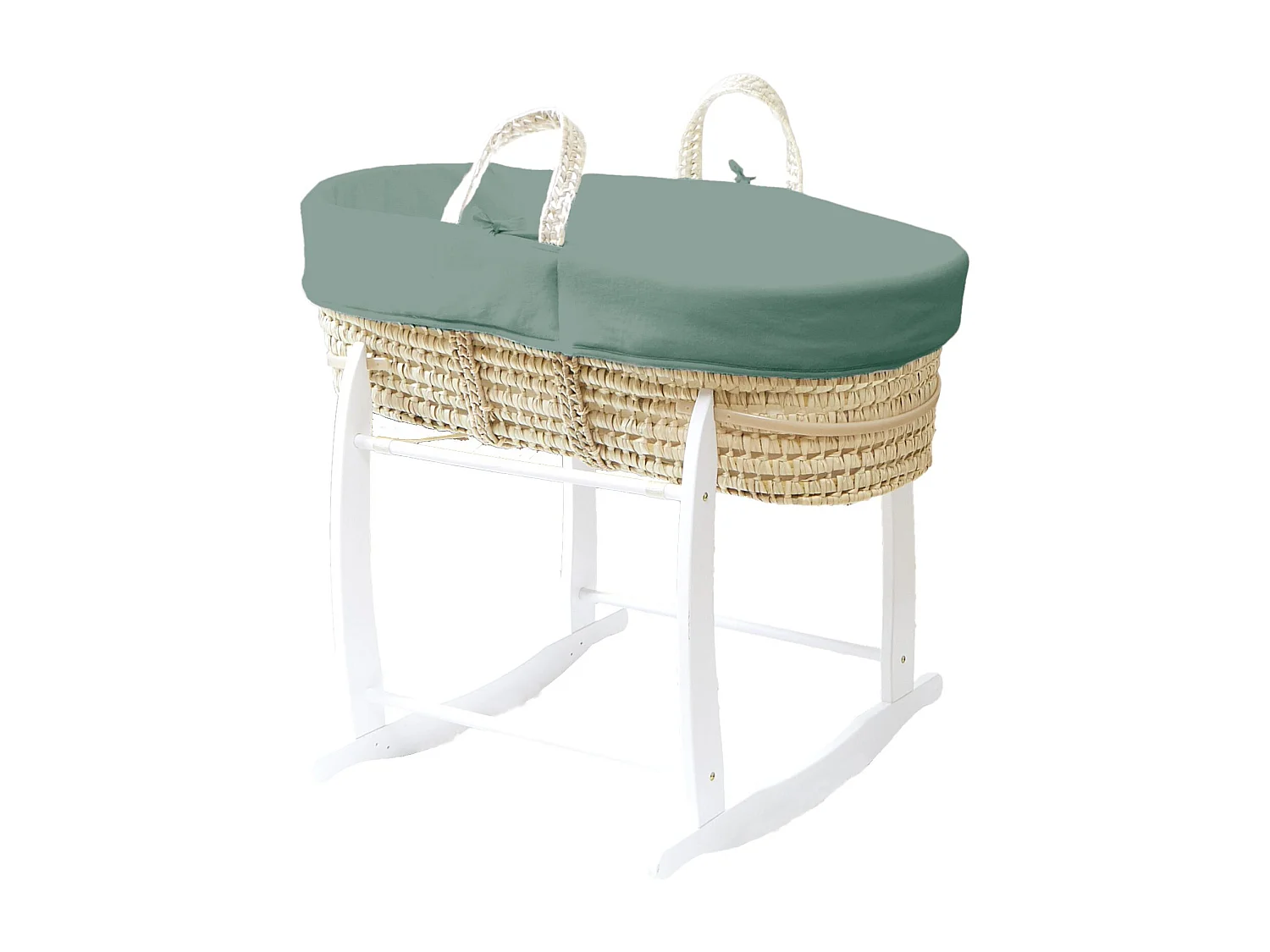 Couffin Avec Support à Bascule Blanc, Habillage en Coton Bio - Forêt