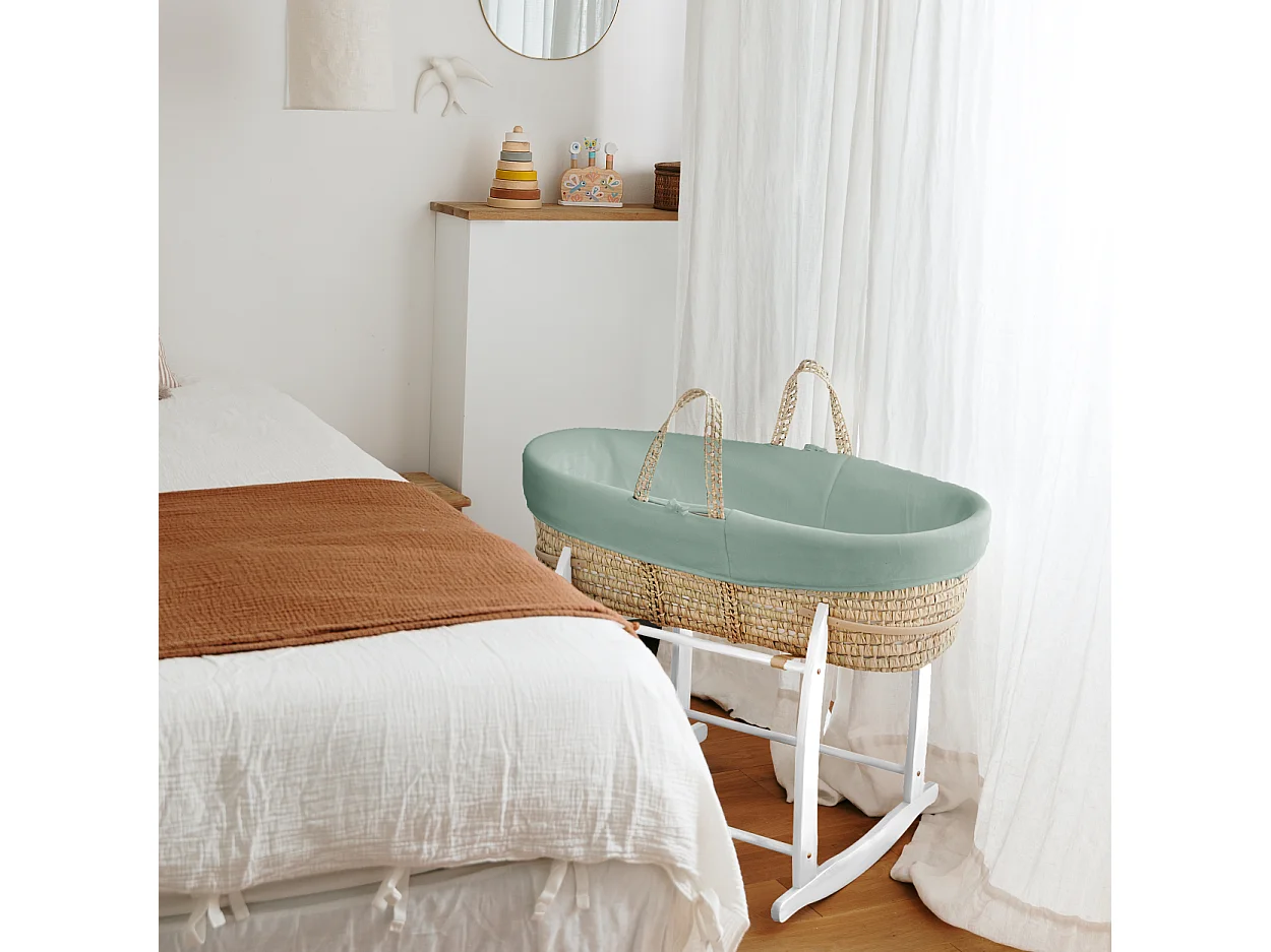 Couffin Avec Support à Bascule Blanc, Habillage en Coton Bio - Forêt