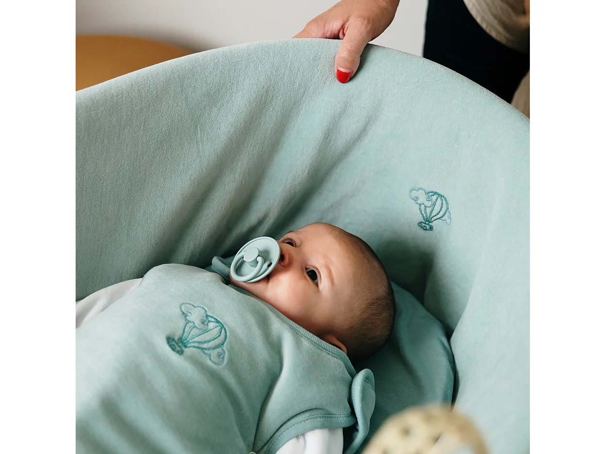 Couffin Avec Support à Bascule Blanc, Habillage en Coton Bio - Forêt