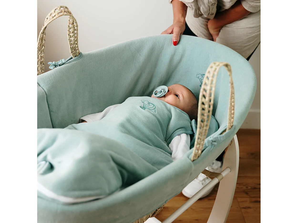 Couffin Avec Support à Bascule Blanc, Habillage en Coton Bio - Forêt