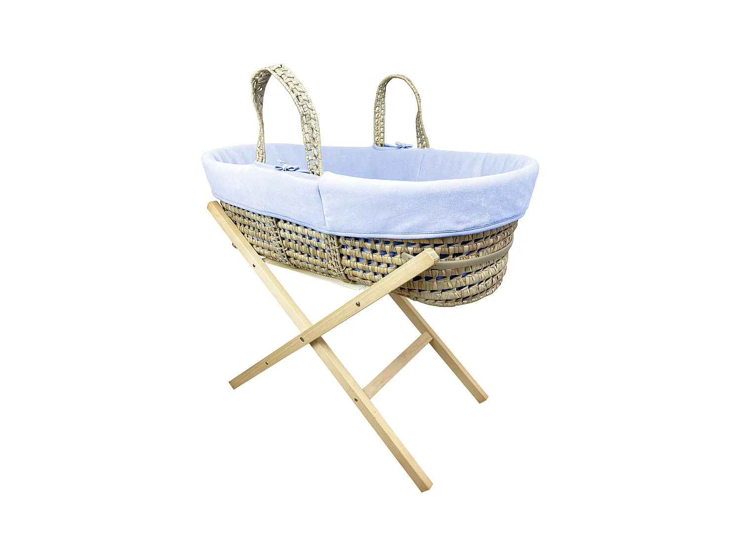 Couffin avec Support Pliable Bois, Habillage en Coton Bio - Azur