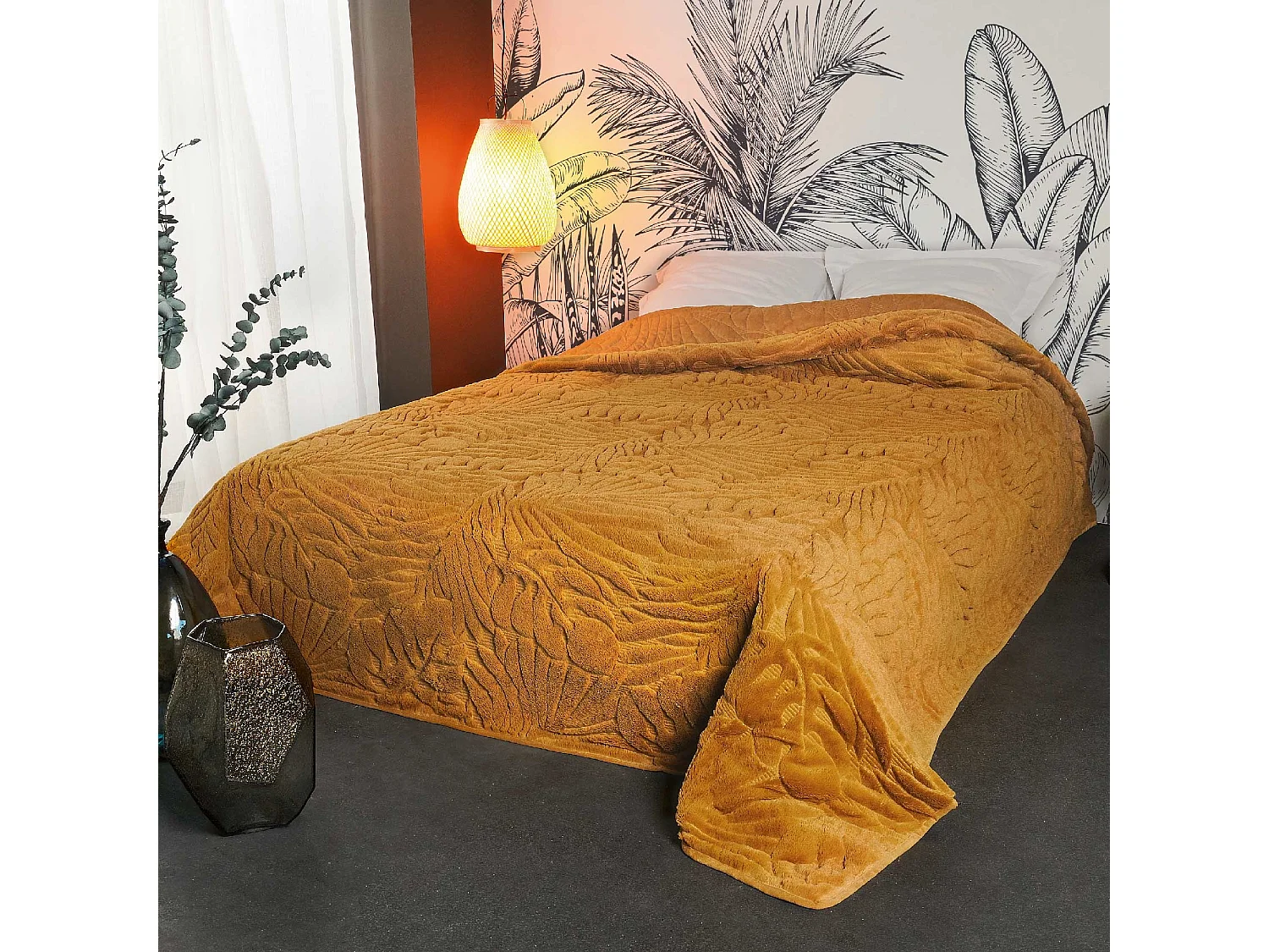 Cubrecama con pespuntes en relieve 150 x 150 cm