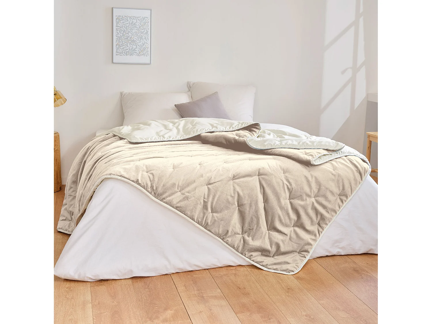 Jeté de lit réversible en velours et microfibre