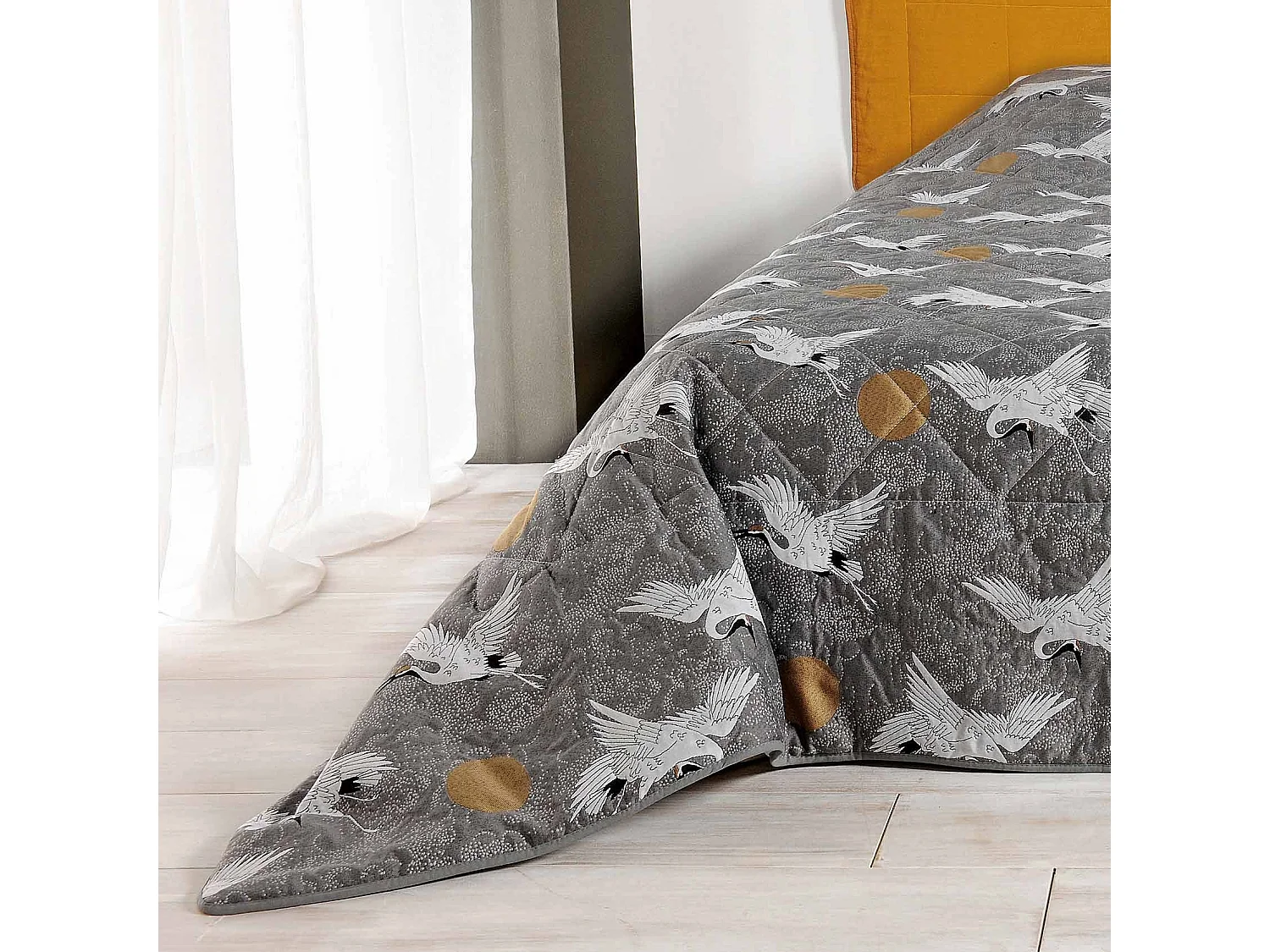 Jeté de lit imprimé de grues japonaises