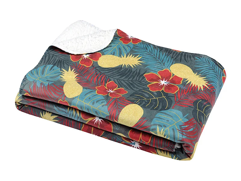 Manta doble cara con flores exóticas y coloradas 130 x 150 cm