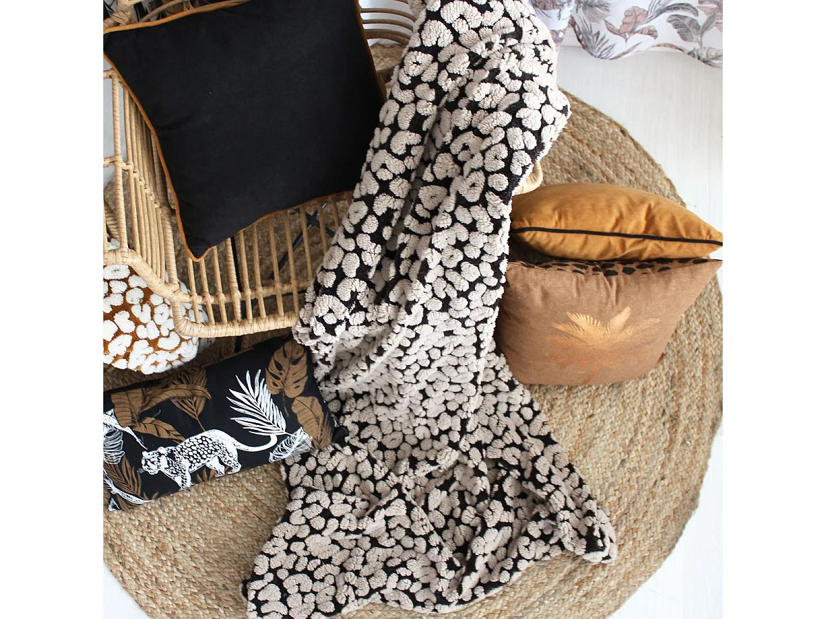 Plaid en Sherpa Léopard "Java" 130x170cm Noir