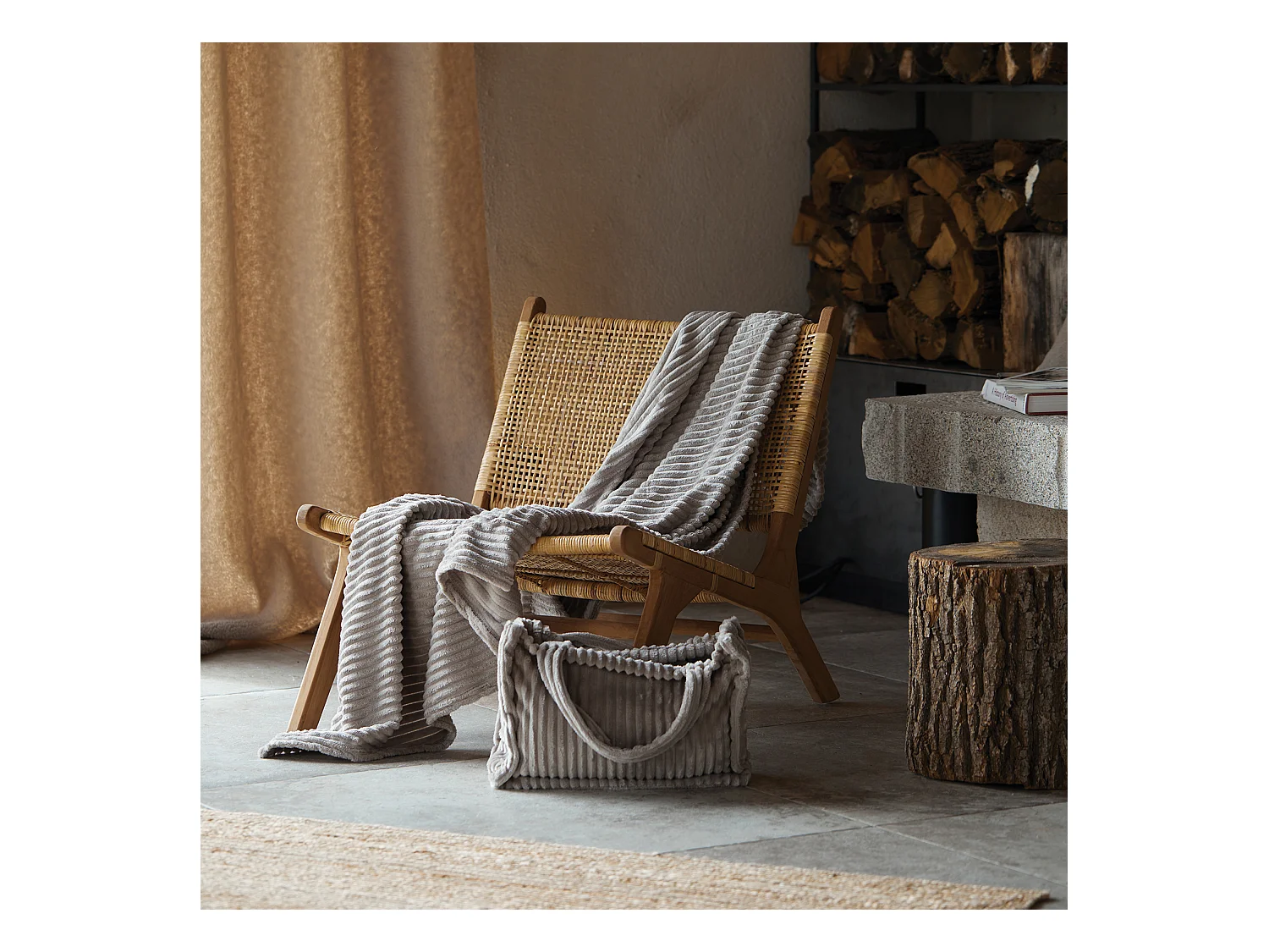 Ensemble plaid et sac doux côtelé