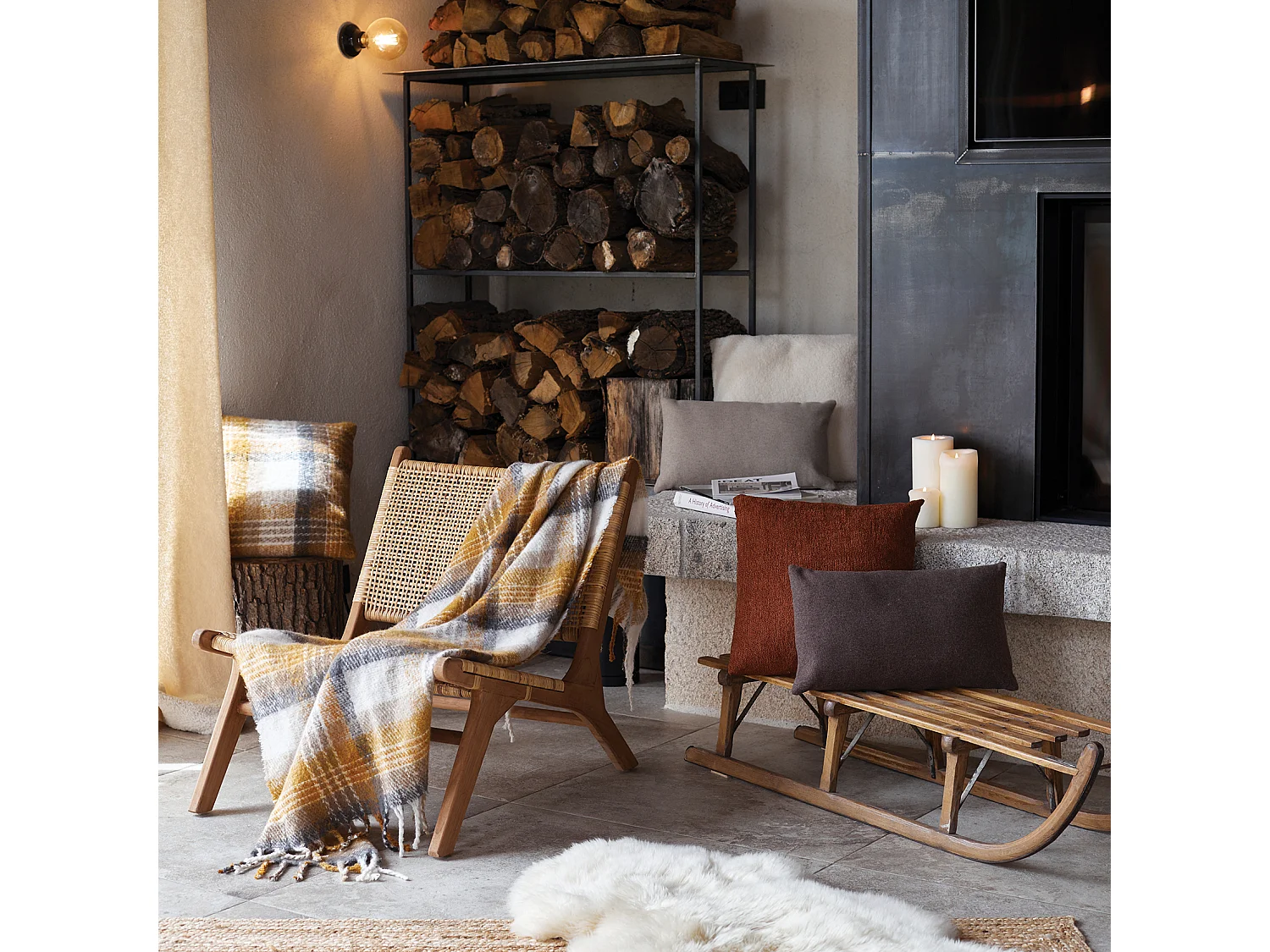 Plaid Escocés Aspecto Mohair con Flecos 127 x 152 cm