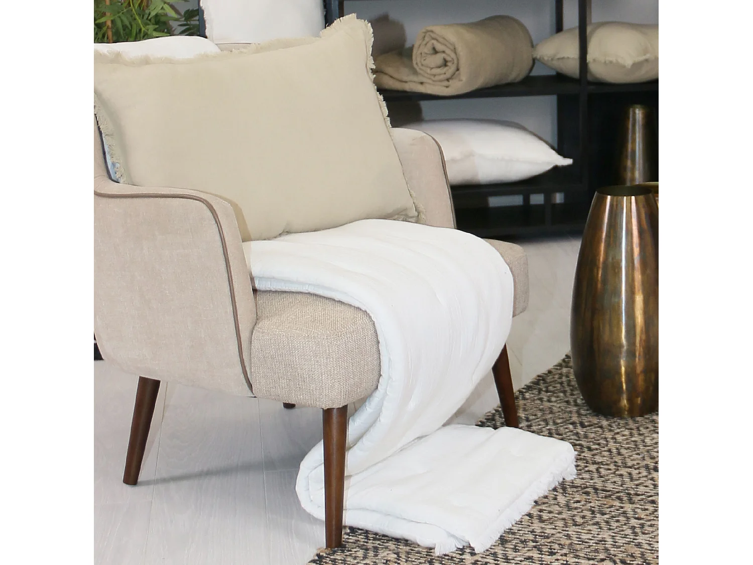 Plaid à franges en gaze de coton