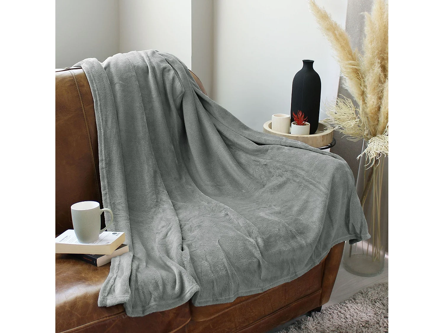 Plaid Polaire Uni "Coral Fleece" 125x150cm Gris Clair