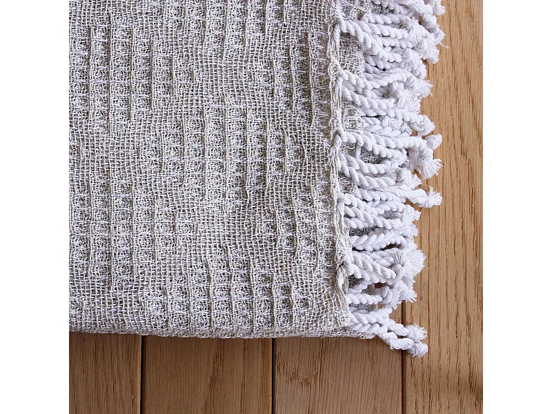 Plaid à Franges en Coton "Dune" 130x160cm Écru