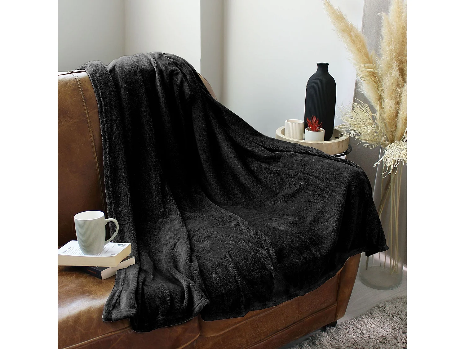 Plaid Polaire Uni "Coral Fleece" 125x150cm Noir