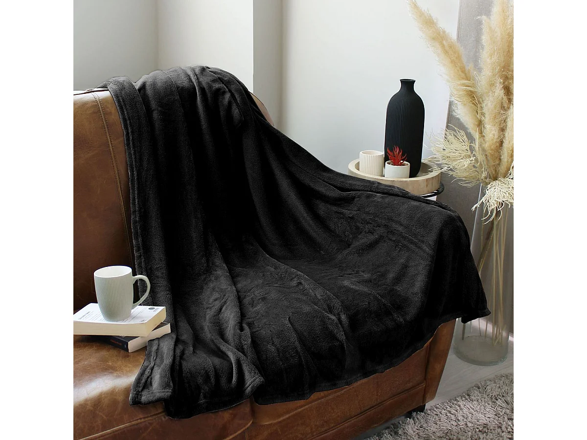 Plaid Polaire Uni "Coral Fleece" 125x150cm Noir