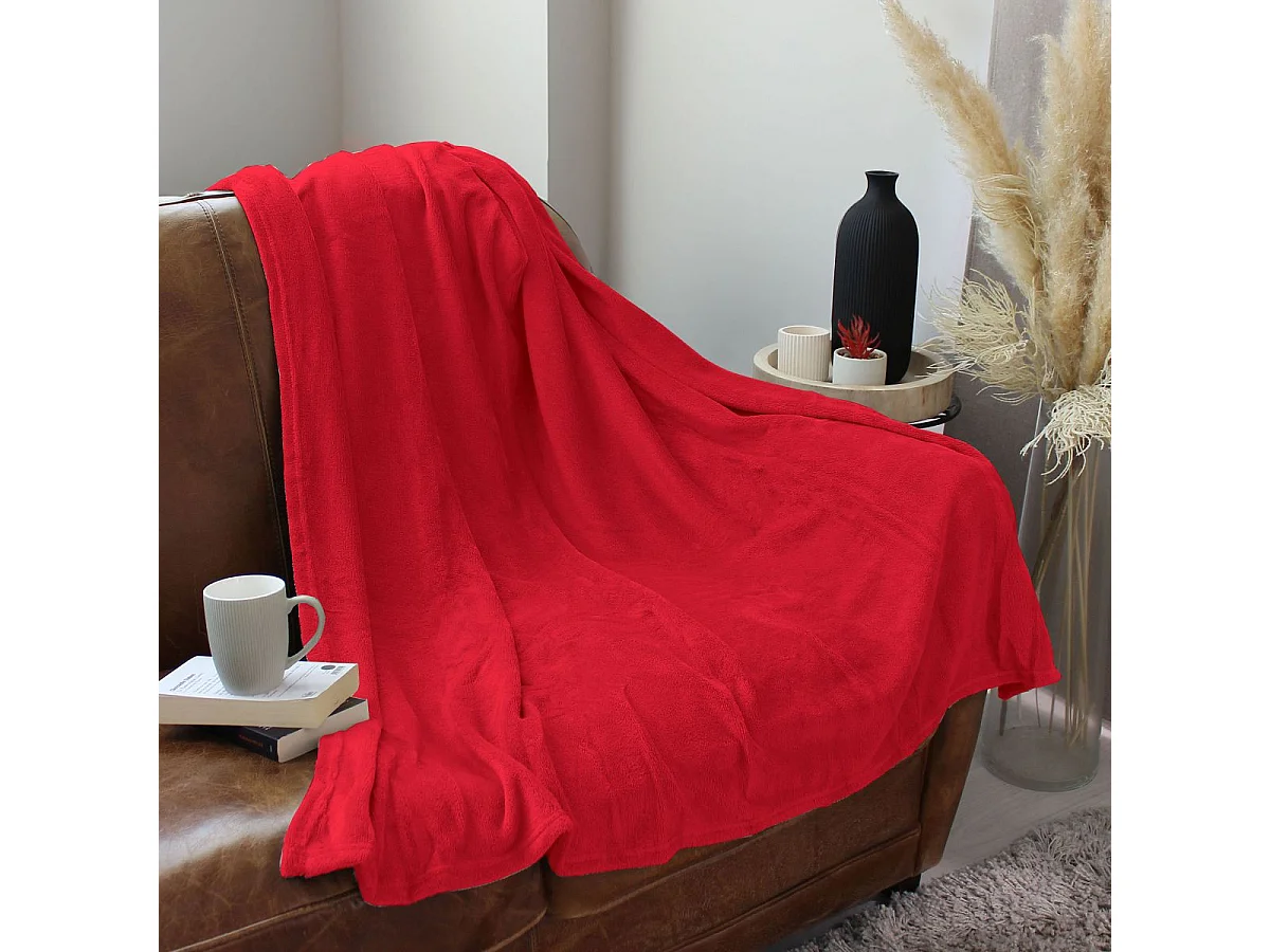 Plaid Polaire Uni "Coral Fleece" 125x150cm Rouge