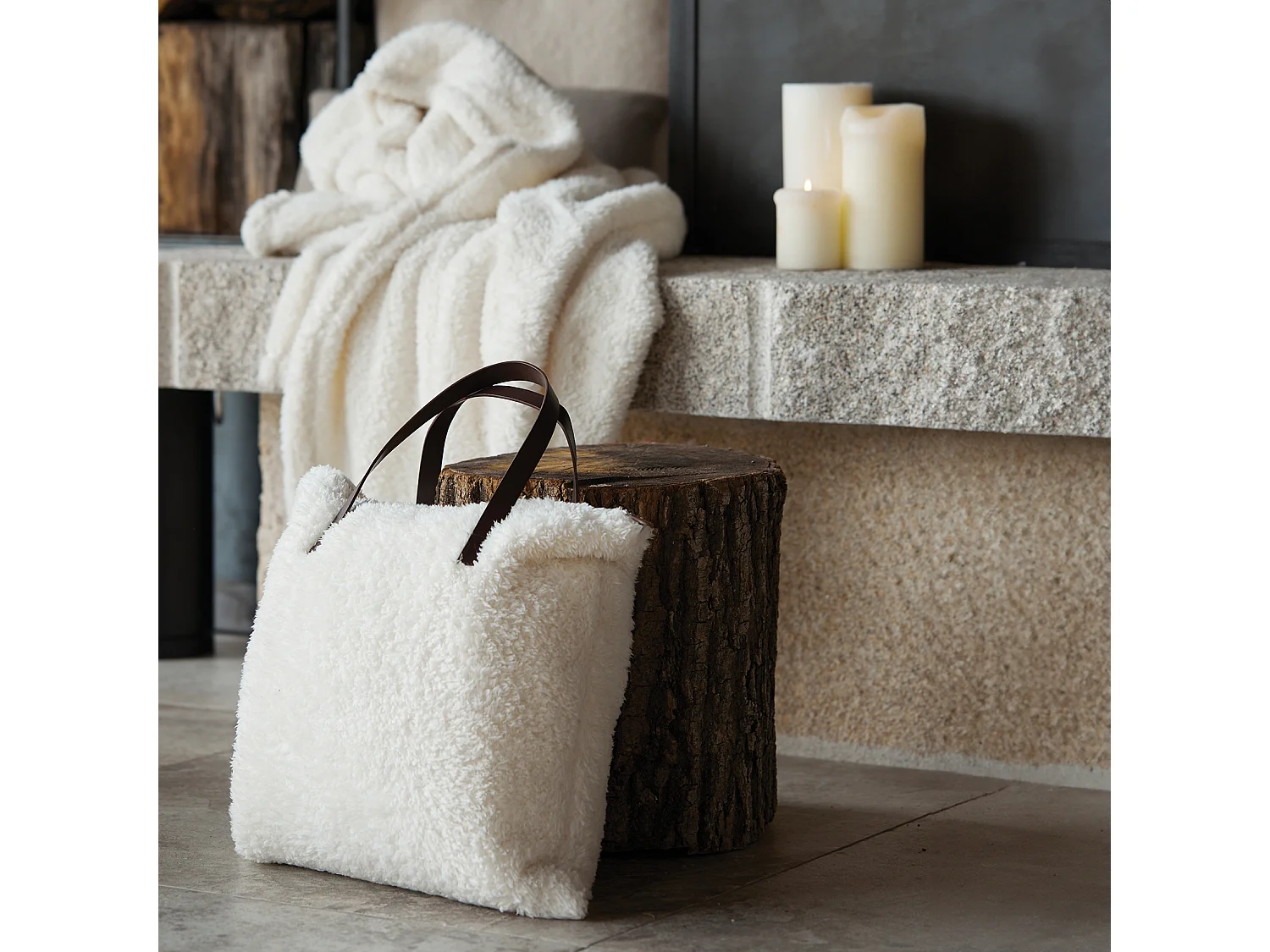 Bolso y Plaid Imitación Piel de Oveja 125 x 150 cm