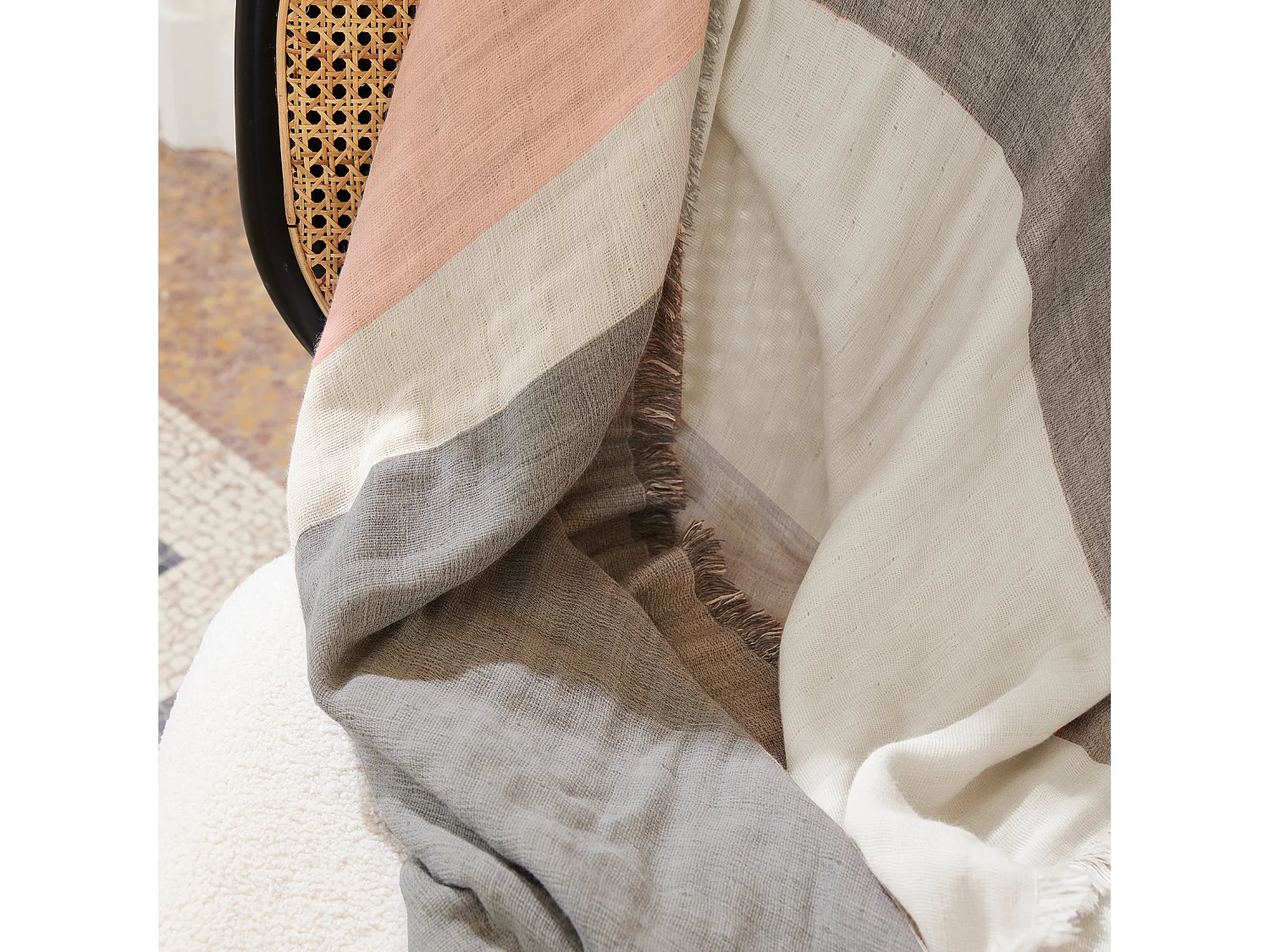 Plaid en triple gaze de coton lavé et rayé