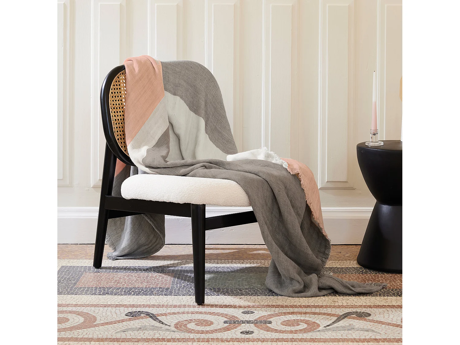 Plaid en triple gaze de coton lavé et rayé