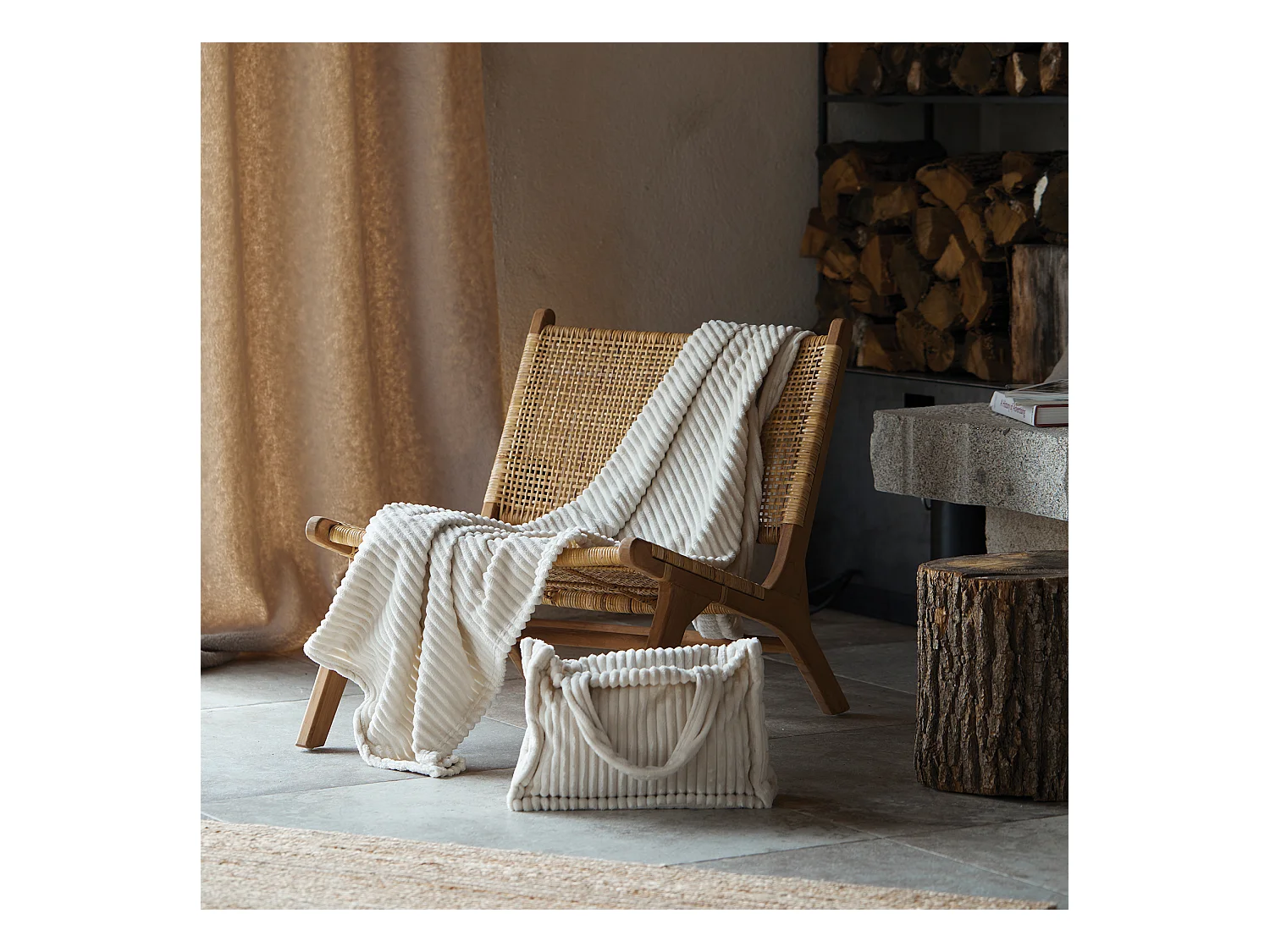 Ensemble plaid et sac doux côtelé