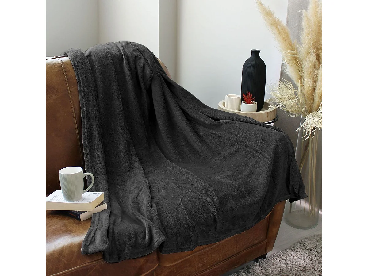 Plaid Polaire Uni "Coral Fleece" 125x150cm Gris Foncé