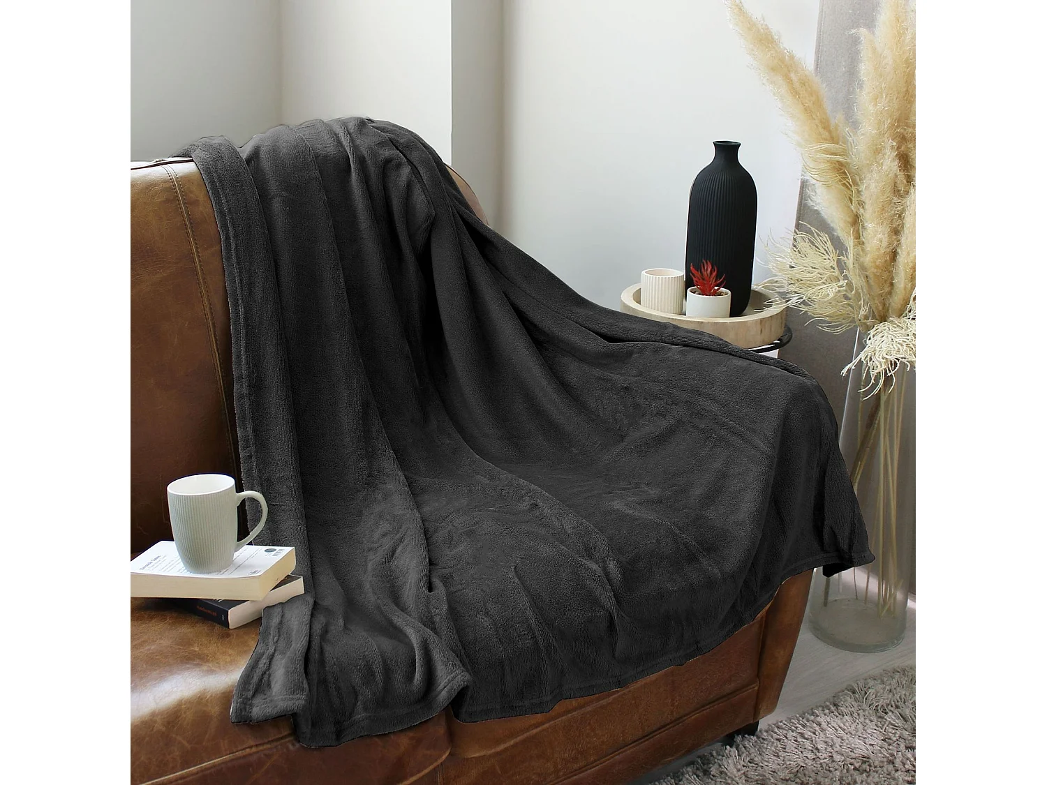 Plaid Polaire Uni "Coral Fleece" 125x150cm Gris Foncé