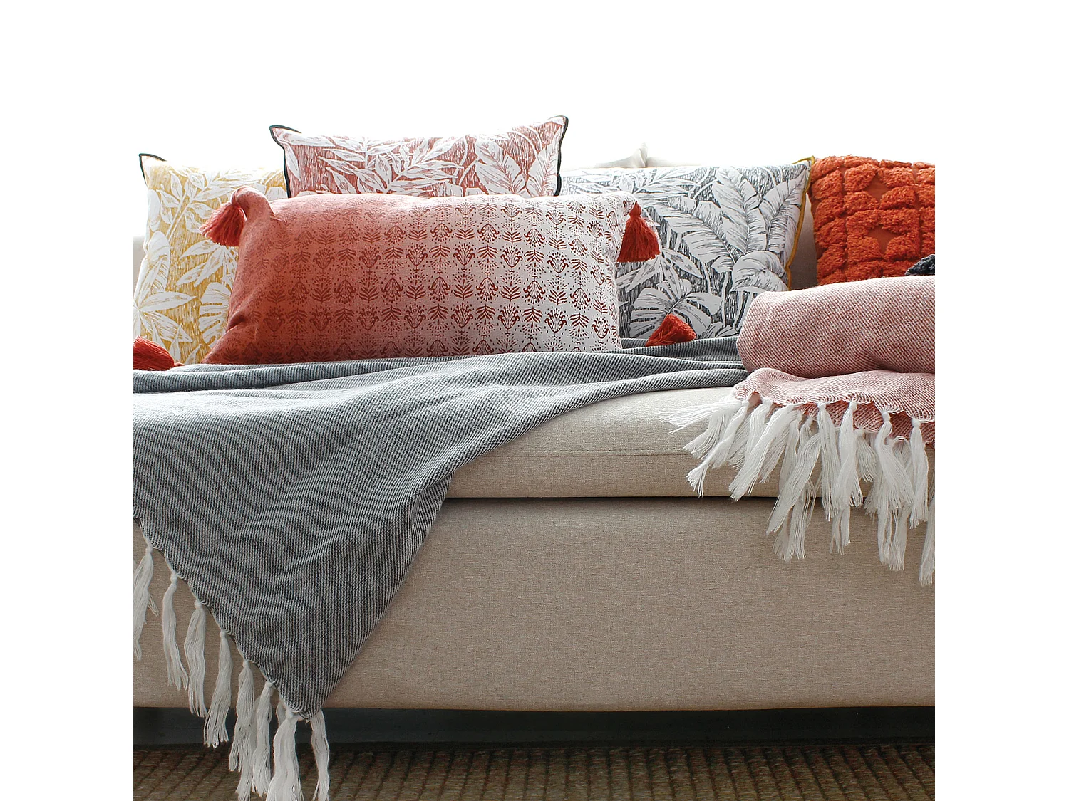 Plaid Uni à Franges "Dobby" 130x150cm Gris Clair