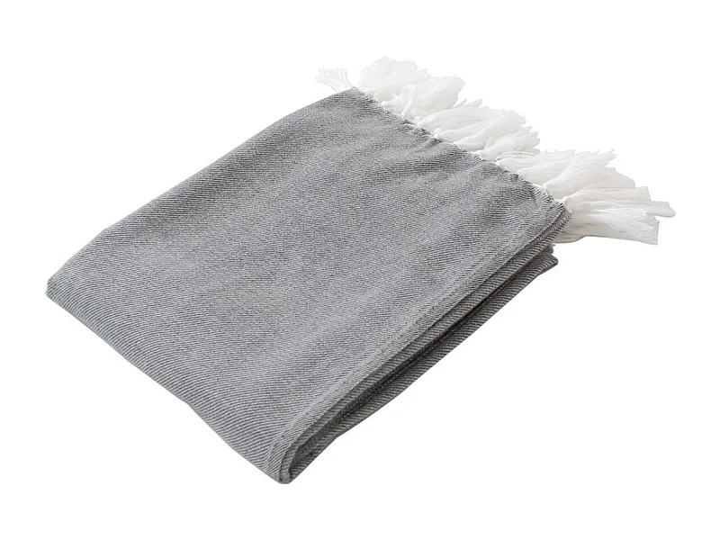 Plaid Uni à Franges "Dobby" 130x150cm Gris Clair