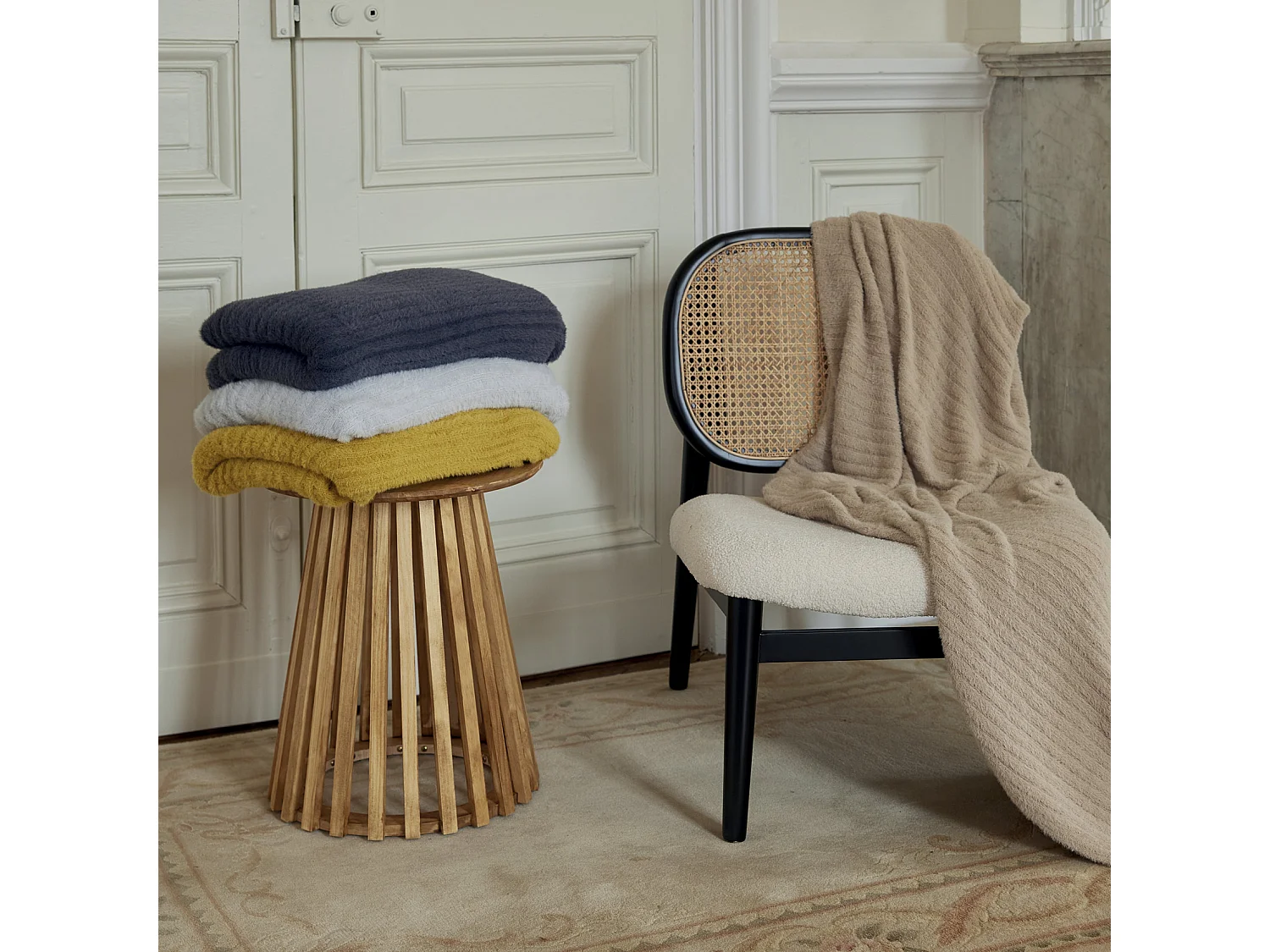 Plaid en maille effet côtelé