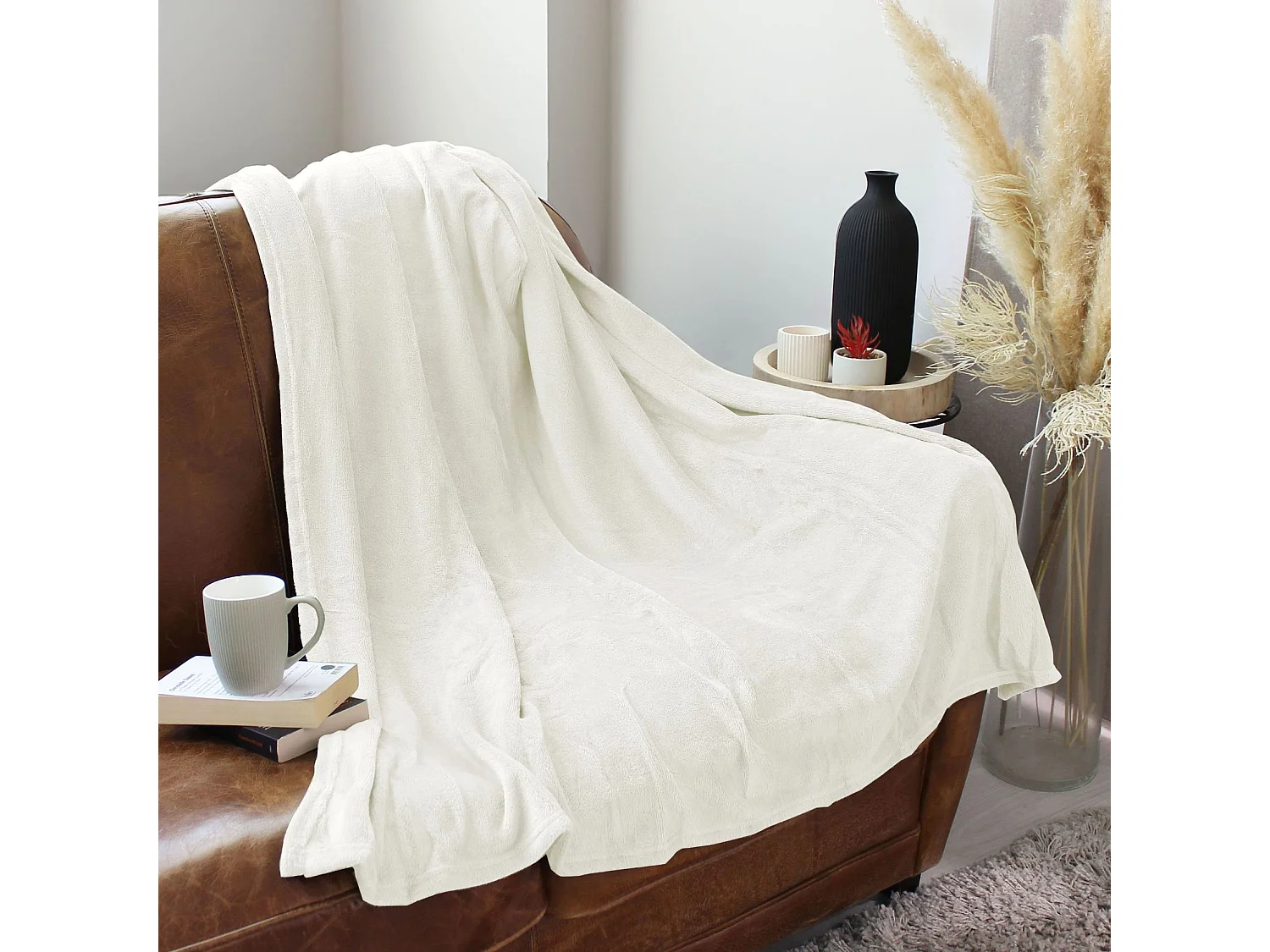 Plaid Polaire Uni "Coral Fleece" 125x150cm Écru