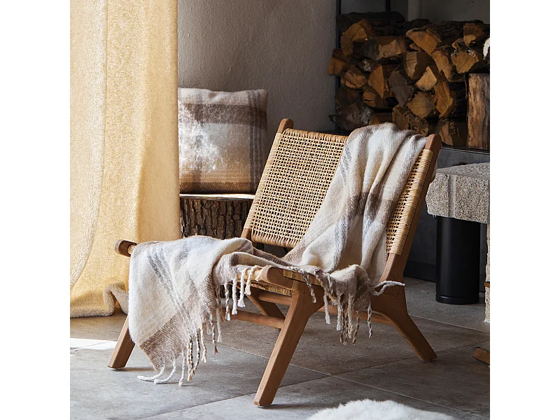 Plaid Escocés Aspecto Mohair con Flecos 127 x 152 cm