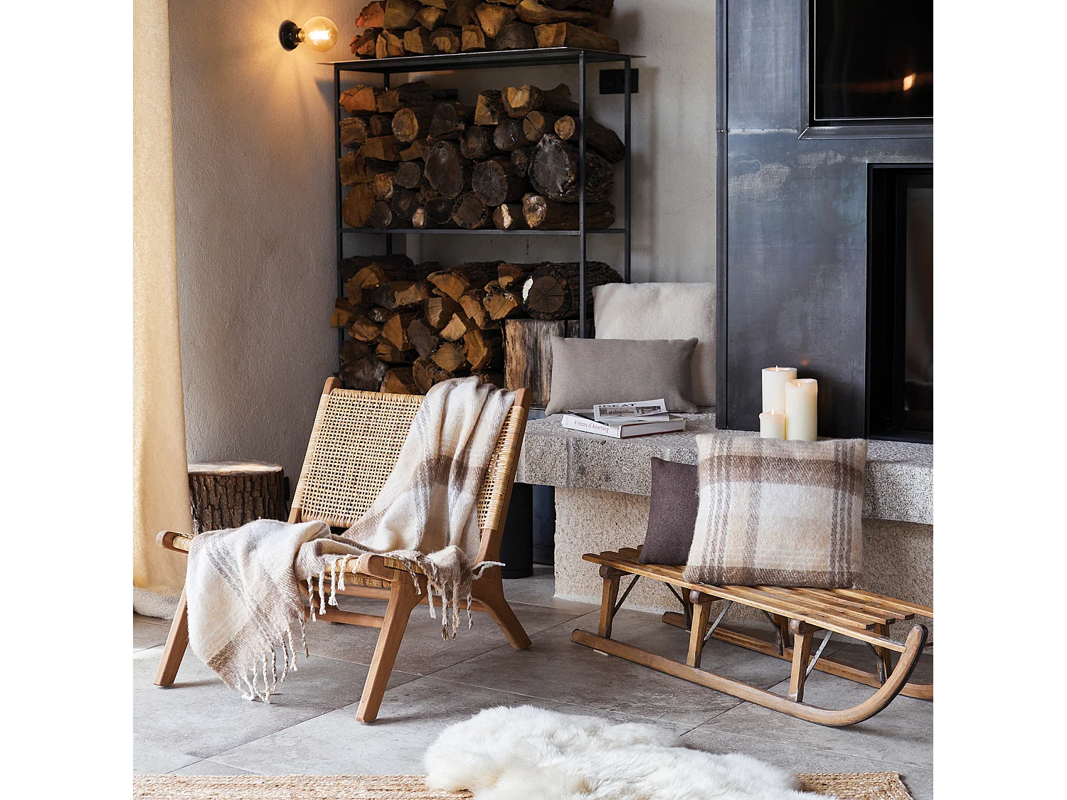 Plaid Escocés Aspecto Mohair con Flecos 127 x 152 cm