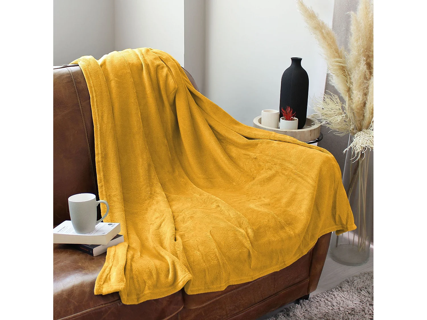 Plaid Polaire Uni "Coral Fleece" 125x150cm Moutarde