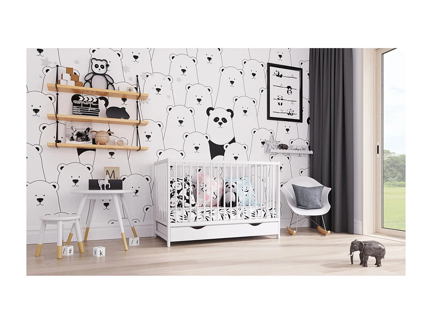 Mitwachsendes Babybett mit Schublade – 120x60cm