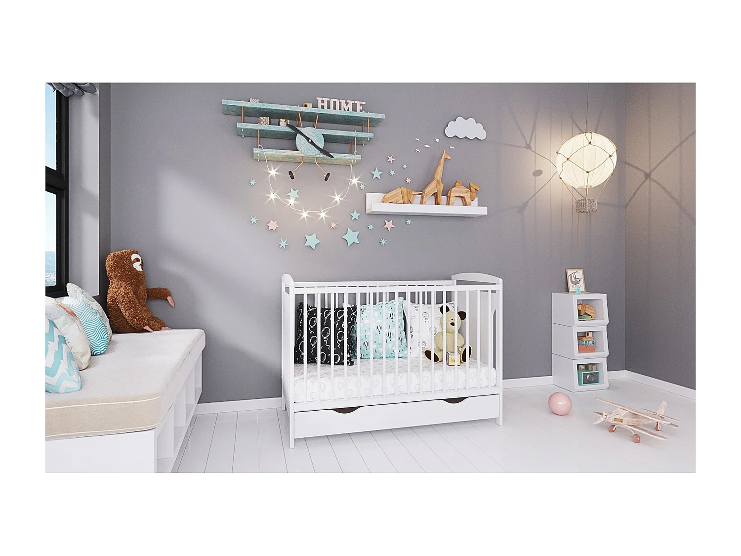 Mitwachsendes Babybett mit Schublade – 120x60cm