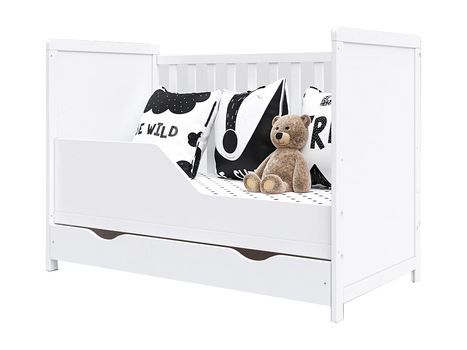 Mitwachsendes Babybett mit Schublade - 60x120 cm