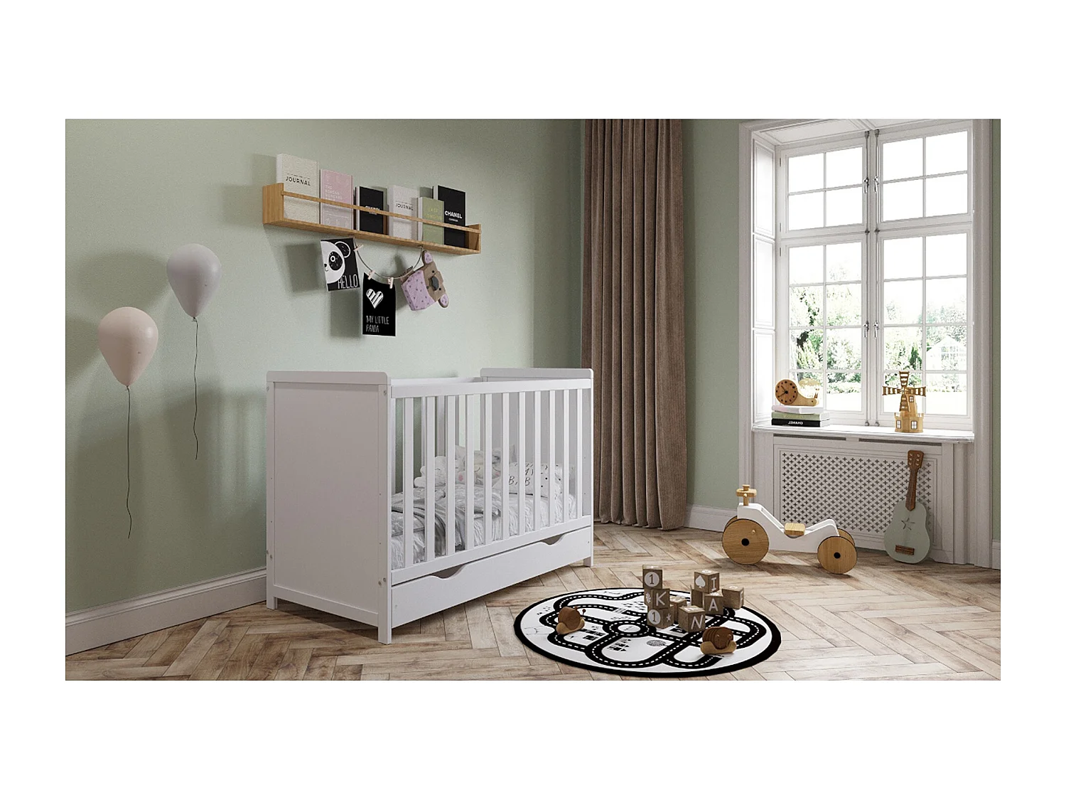 Mitwachsendes Babybett mit Schublade - 60x120 cm