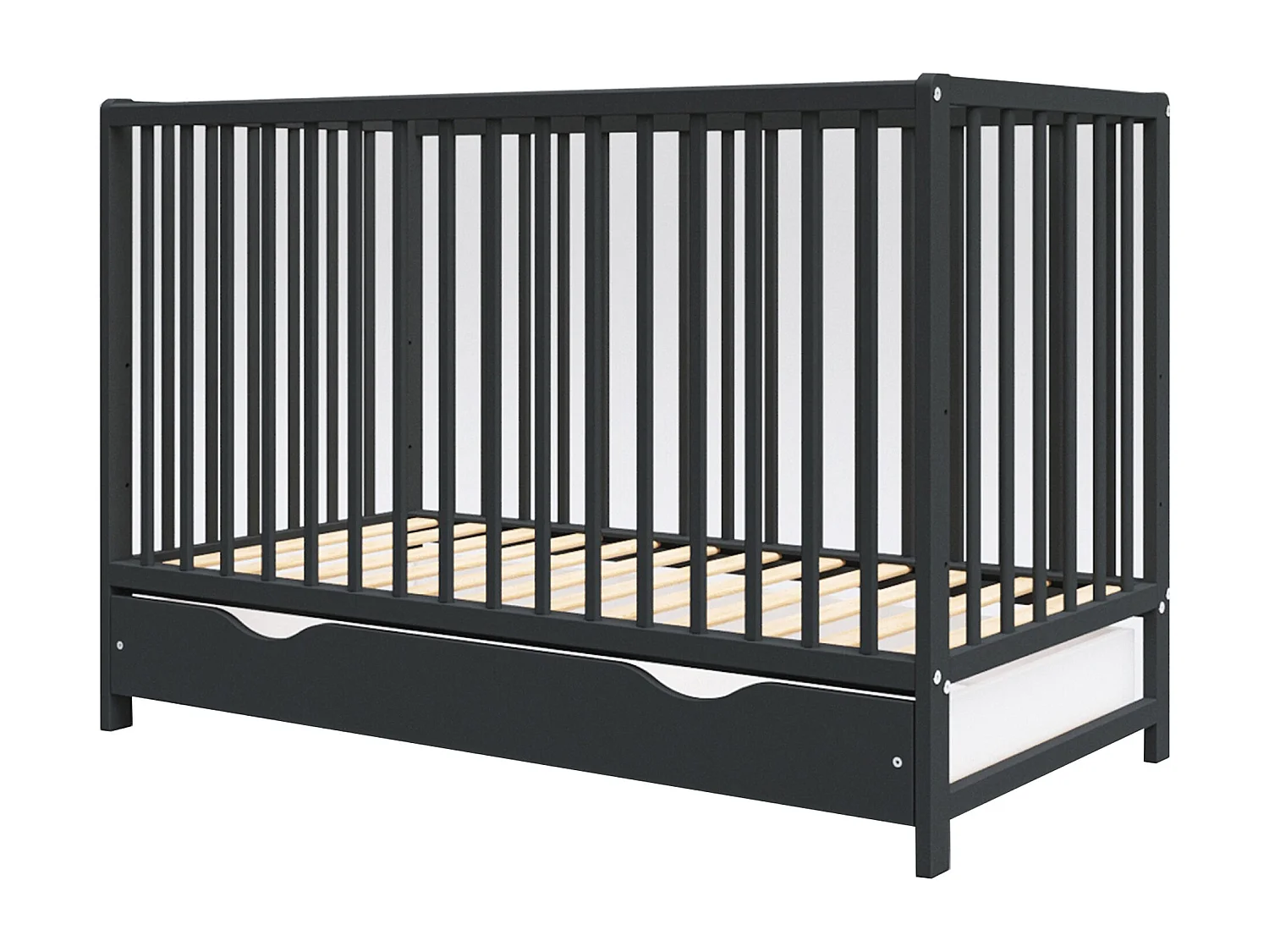 Lit bébé évolutif avec tiroir - ANNA - 120x60 cm - Anthracite