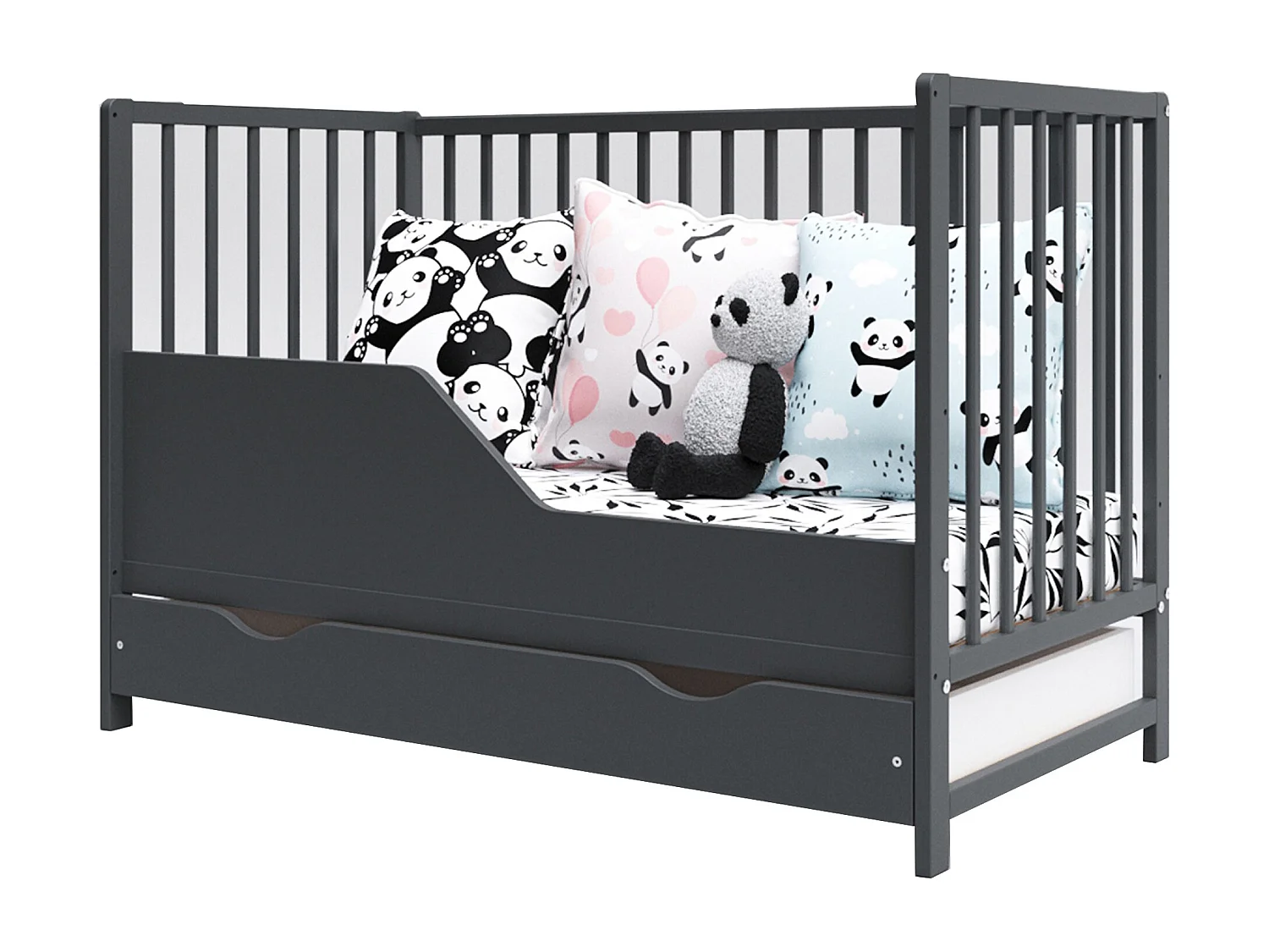 Lit bébé évolutif avec tiroir - ANNA - 120x60 cm - Anthracite