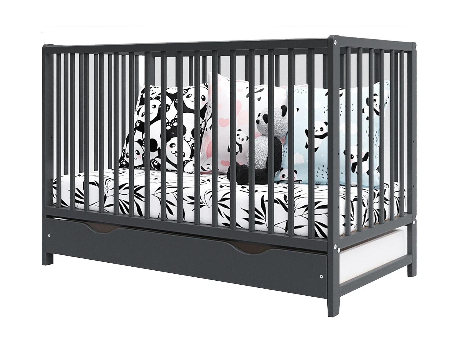 Lit bébé évolutif avec tiroir - ANNA - 120x60 cm - Anthracite