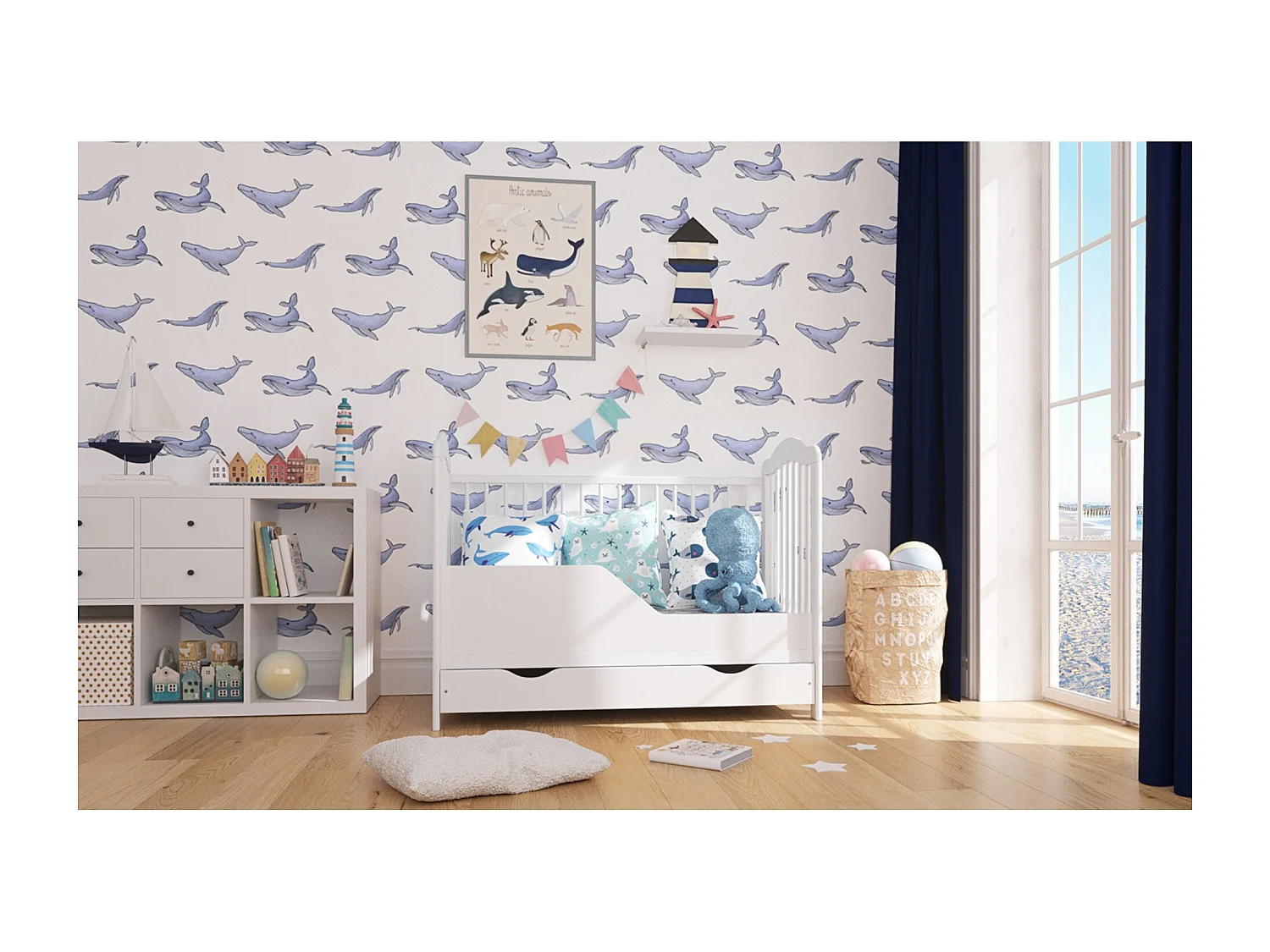 Mitwachsendes Babybett mit Schublade - 60x120 cm